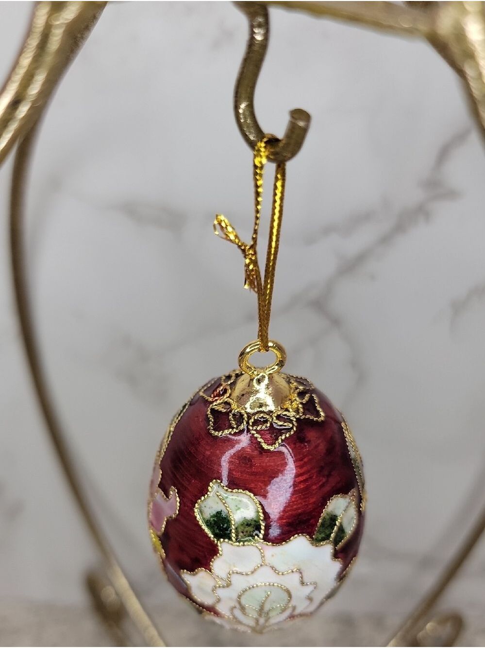 Vintage Floral Cloisonné Egg Ornament - Picture 5 of 11